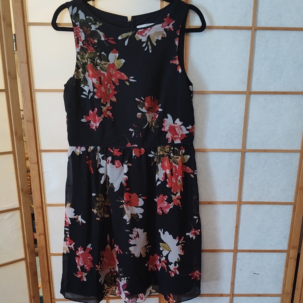LOFT Black Floral Midi Dress